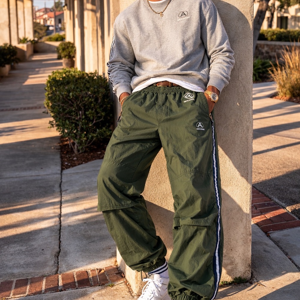 Vintage Abercrombie Track Pants Green Mens Medium Performance Active Street Y2K